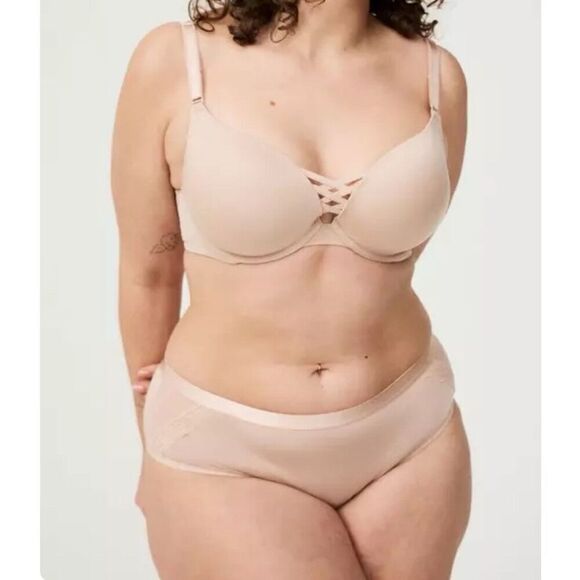 Torrid Curve Underwire Bra 44DDD Nude Beige Plunge Push-Up Convertible Strap - Picture 2 of 16